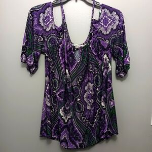Lapogee women's plus size top blouse size 3X purple and green